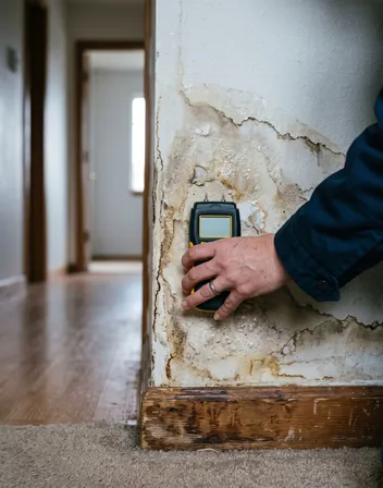 Moisture meter reading taken against a wall