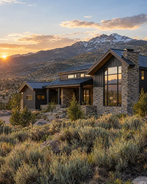 Mountain modern home with sagebrush